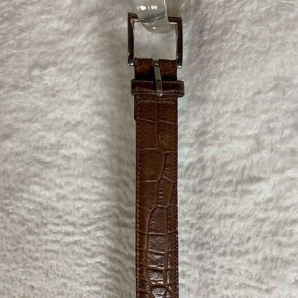 Talbots‎ Belt Women's Medium Brown Leather Crocodile Print Square Buckle 9604 - Picture 2 of 12
